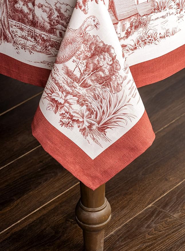 Maison d' Hermine Table Cloth Square Table 100% Cotton 60 x 60 Inches Fall Tablecloth Reusable Everyday Use for Thanksgiving Christmas Decorations Dining Farmhouse Party (Holy Jouy - Red)