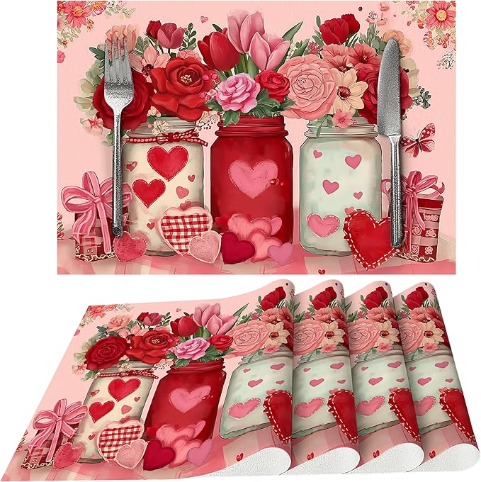 Holiday Placemats Set of 4 Washable Table Place Mats for Dining Kitchen Party Decor
