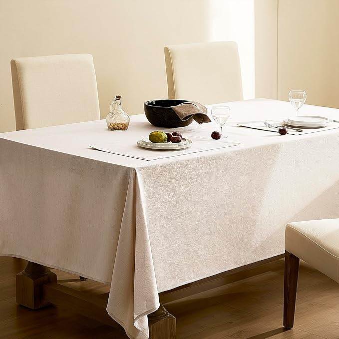 Beige Linen Table Cloth Square Tablecloth Dining Table Cover Linen Blend Washable Fade Resistant Wipeable Kitchen Dining Room Decoration Farmhouse Modern Neutral Fabric Tablecloths 60x60 Inch 5ft