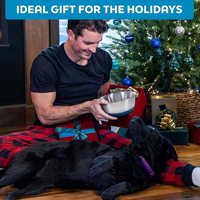 Master Pet Supply Stainless Steel Dog Bowls Set of 2 with Extra Thick Silicone Base - 16 Cup (128 oz) Navy Blue, Non-Slip, Dishwasher Safe Metal Bowls, Pet Dog Food Bowl for Dogs, Cats, Anti Rust