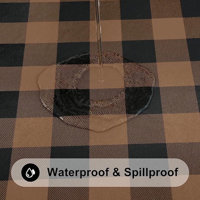 Smiry Rectangle Picnic Table Cloth, Elastic Waterproof Fitted Vinyl Tablecloths, Flannel Backed Buffalo Plaid Table Covers for Dining, Camping, Outdoor (Black and Brown, 30" x 96")