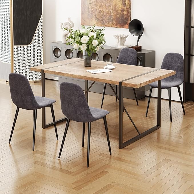 55'' Kitchen Table,Dinner Table for 4-6, Kitchen & Dining Room Tables,Wood Dining Table with Metal Legs for Living Room & Dining Room