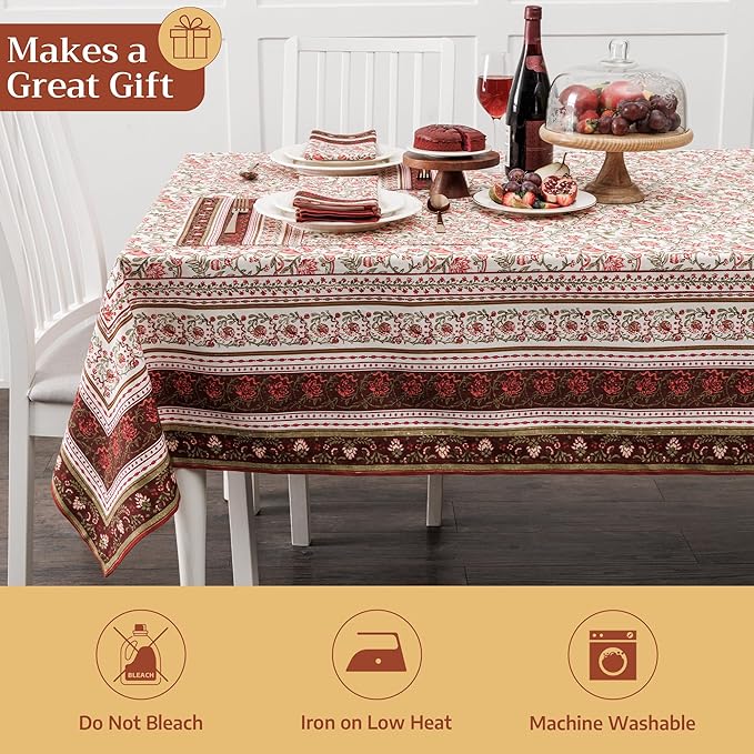 Maison d' Hermine Table Cloth Rectangle Table 100% Cotton 54 x 72 Inches Fall Tablecloth Reusable Everyday Use for Thanksgiving Christmas Decorations Dining Farmhouse Party (Reveillon Au Jardin)