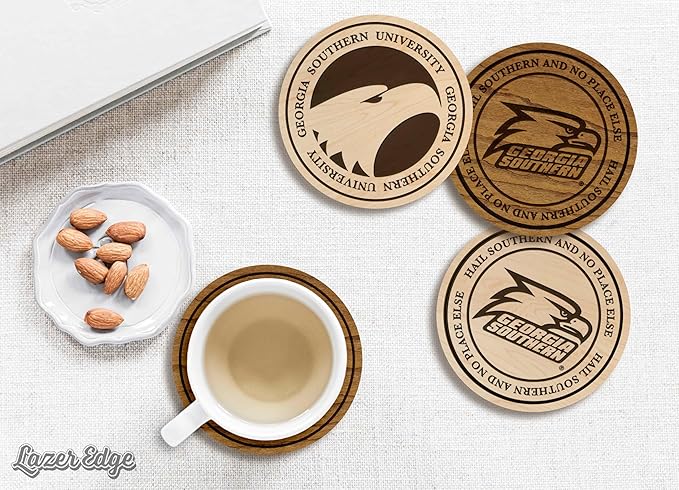 LazerEdge Wooden Coaster Set - 120+ University Designs Hand Crafted from Cherry Wood - Officially Licensed Product - 4-Pack (Georgia Southern Eagles)