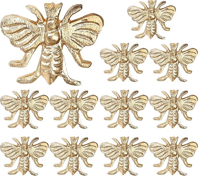 ALPHA Living HOME Decorative Bee Napkin Rings - 12 Pcs Elegant Metal Napkin Ring Modern Cloth Napkin Holders for Table Kitchen Dinner Decor Party Wedding Everyday Use (Gold)