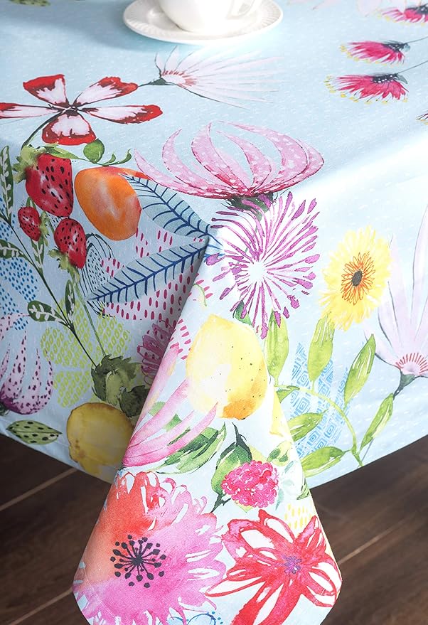 Maison d' Hermine Table Cloth Rectangle Table 100% Cotton 70 x 108 Inches Tablecloth Reusable Decorative for Dining Room Farmhouse Home Valentines Day Decorations Spring Summer - Jardin D'Ete - Mint