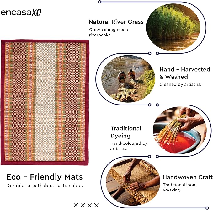 Encasa XO Woven Green Placemats Set of 4 – 12" x 17" | Handwoven Madurkathi Grass Table mats for Dining Table, Kitchen & Outdoor Decor | Durable & Heat‑Resistant