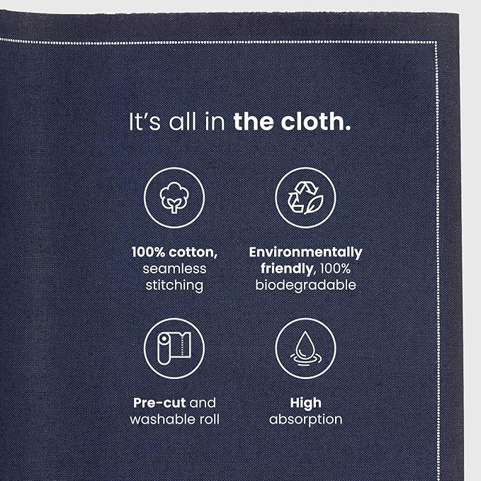 MY DRAP Washable And Reusable Cloth Placemat - 17.7 x 12.6 in (12 Per Roll, Cotton Aquamarine)