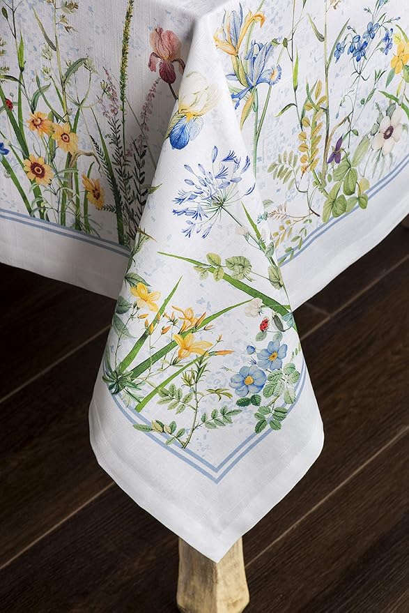 Maison d' Hermine Table Cloth Rectangle Table 100% Cotton 70 x 140 Inches Tablecloth Reusable Decorative for Dining Room Farmhouse Home Valentines Day Decorations Spring Summer - Fleurs De Mai