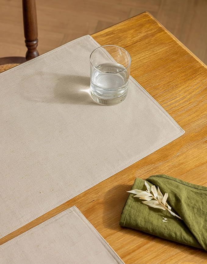 Linen Table Placemats Set of 12 Washable Neutral Beige Dinner Table Mats Modern Farmhouse Rustic Dining Room Decor Heat Resistant Water Repellent 12x18 Inch