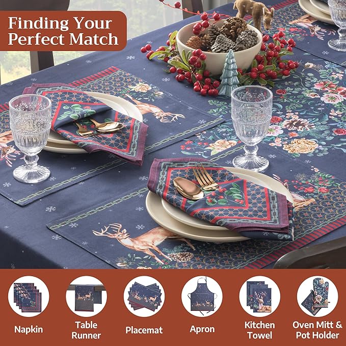 Maison d' Hermine Table Cloth Rectangle Table 100% Cotton 60 x 108 Inches Fall Tablecloth Reusable Everyday Use for Thanksgiving Christmas Decorations Dining Farmhouse Party (Christmas Joy)