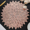 Placemats Set of 8, Round Hollow Out Flowers Place Mats for Dining Table Pressed Vinyl Blooming Leaf Table Mats for Holiday Party Wedding Accent Centerpiece Dinner Table Decoration (Rose Gold)