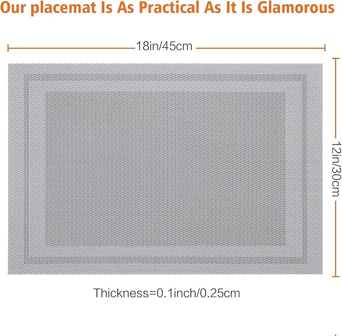 Placemats Set of 6,Washable,Heat and Stain Resistant Indoor/Outdoor Place mats,Vinyl Woven Non Slip Table Mats for Restaurant Table Protection,PVC Placemats(Gray,6PCS)