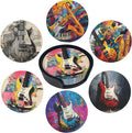 Musical Coasters Leather Round Drink Coasters 6 Pcs Set with Holderor for Cup Drink Coffee Table Bar Home Decor