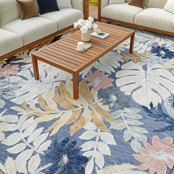Nourison Home Suncoast Denim Multi 7'10" x 9'10" Area Rug - Easy Clean, Non Shedding, Bed Room, Living Room, Dining Room, Kitchen (8' x 10')