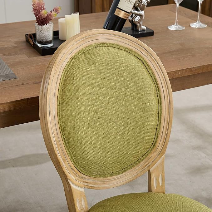 SoarFlash French Dining Chairs Set of 2, Vantage Dining Chair with Round Back, Wood Leg Farmhouse Country Dining Chair for Kitchen,Bedroom,Olive Green