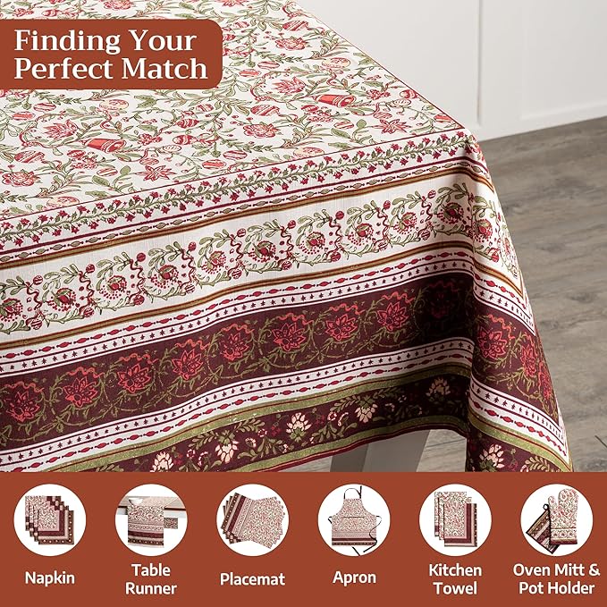 Maison d' Hermine Table Cloth Rectangle Table 100% Cotton 60 x 108 Inches Fall Tablecloth Reusable Everyday Use for Thanksgiving Christmas Decorations Dining Farmhouse Party (Reveillon Au Jardin)