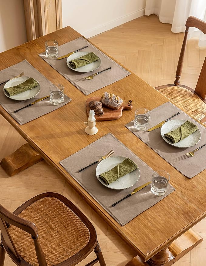 Farmhouse Linen Dining Table Mats Set of 4 Boho Farmhouse Plate Coasters Fabric Indoor Placemats Heat Resistant Washable 12x18 Inch