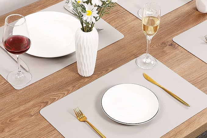 Wipeable Placemats Leather Table Mats Waterproof Heat-Resistant Easy to Clean for Dining Table Set Kitchen Table (6, Slate Grey)