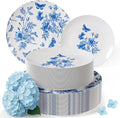 Trendables Disposable Plates For Party Supplies | Blue Floral Plastic Plates For Wedding 80 Pcs - 40 X 8 & 40 X 10 Dinner Plate Sets | Floral Plate Set Disposable Plastic Dinnerware Sets