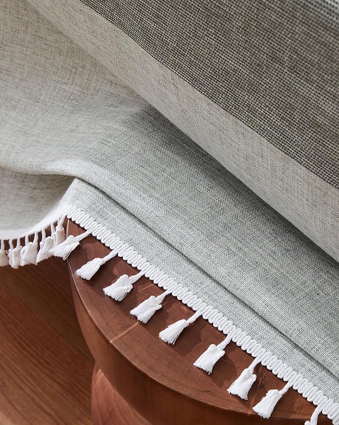 ZeeMart Contrast Linen Table Cloth Rectangle Table Cloths 60x104 Inch Mid-Stripe Grey, Farmhouse Style Heavy Weight Grey Tablecloth, Water Resistant Burlap Tablecloths