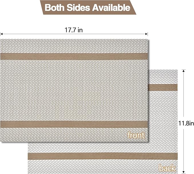 SLKQG Beige White Placemats Set of 4 - Easy Clean Modern Washable Plastic Place Mats - Heat Resistant Placemats for Kitchen Table - PVC Table Mats for Dining Table(Beige White with Stripes, 4)