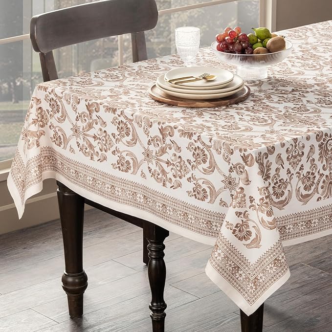 Maison d' Hermine Table Cloth Rectangle Table 100% Cotton 54 x 72 Inches Fall Tablecloth Reusable Everyday Use for Thanksgiving Christmas Decorations Dining Farmhouse Party (Allure)