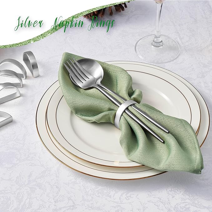 APTWOW Silver Napkin Rings Set of 6, Semicircle Metal Napkin Holder Buckles, Fall Thanksgiving Christmas Napkins Rings for Dinner Table Decor, Wedding, Banquet