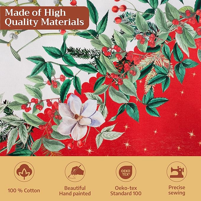 Maison d' Hermine Table Cloth Rectangle Table 100% Cotton 60 x 90 Inches Fall Tablecloth Reusable Everyday Use for Thanksgiving Christmas Decorations Dining Farmhouse Party (Noel)