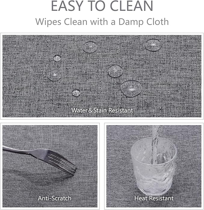Rectangle Tablecloth Linen Textured Waterproof & Stain Resistant Table Cloth Wrinkle Free Decorative Fabric Farmhouse Table Cover for Dining/Party/Buffet/Wedding, 52 x 70 Inch, Dark Grey