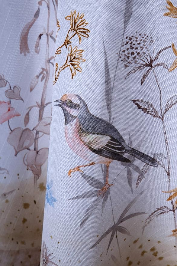 Maison d' Hermine Table Cloth Round Table 100% Cotton 63 Round Inches Tablecloth Reusable Decorative for Dining Room Farmhouse Home Valentines Day Decorations Spring Summer - Meadow Florals - Beige