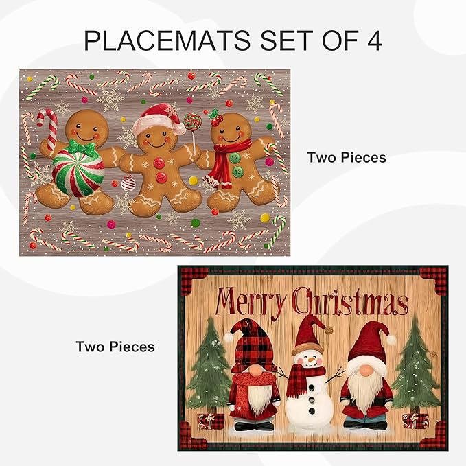 Xmas Placemats Set of 4 Washable Table Place Mats For Dining Kitchen Party Decor