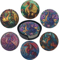Dragon Coasters Leather Round Drink Coasters 6 Pcs Set with Holderor for Cup Drink Coffee Table Bar Home Decor