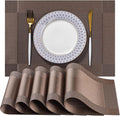 LEXMORE Placemats Set of 6 Vinyl/Plastic Woven Place Mats for Kitchen Table Indoor/Outdoor Washable Placemat Wipeable Dining Table Mats(Brown Cube)