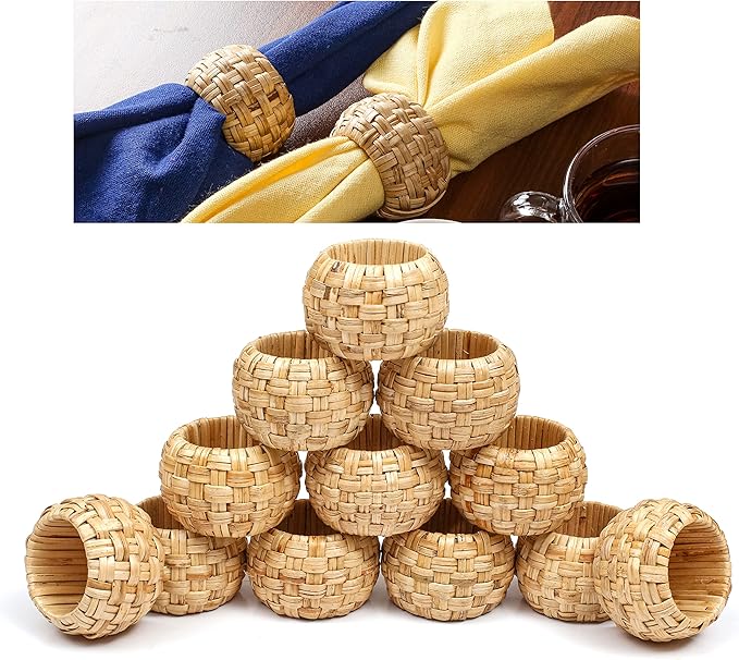 Lightnpro Natural Rattan Decorative Napkin Rings Set of 12, Serviette Napkin Rings Bulk for Party Decoration, Table Top Décor for Dinning Table, Everyday, Christmas, Easter Family Gatherings