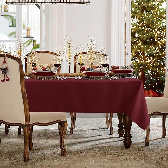 sancua Rectangle Tablecloth - 54 x 78 Inch - Stain and Wrinkle Resistant Washable Polyester Table Cloth, Decorative Fabric Table Cover for Dining Tables, Buffet Parties and Camping, Burgundy