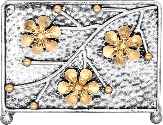 OwlGift Sakura Napkin Holder, Cherry Blossom Design Metal Freestanding Tissue Dispenser Organizer Iron Tabletop Paper Napkin Holder Stand for Home Kitchen Restaurant Picnic Party, Silver