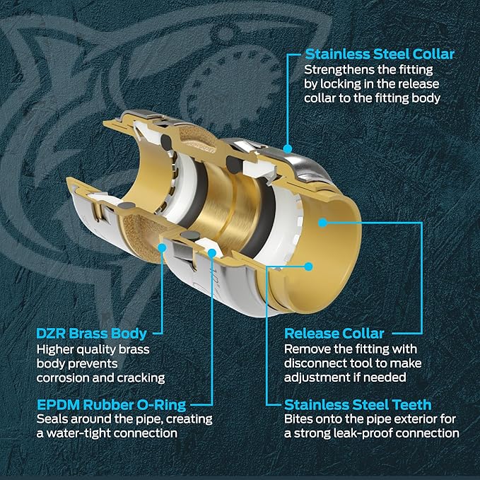 SharkBite Max 1/2 x 3/8 Inch Compression Angle Stop Valve, Quarter Turn, Push to Connect Brass Plumbing Fitting, PEX Pipe, Copper, CPVC, PE-RT, HDPE, UR23036