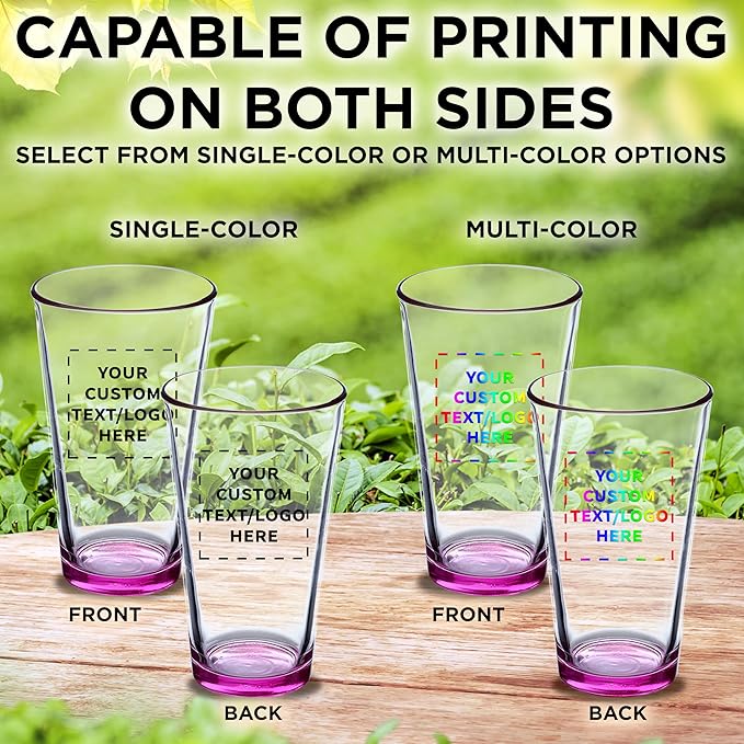 DISCOUNT PROMOS Custom Beer Pint Glasses 16 oz. Set of 10/50/100, Personalized Bulk Pack - Heavy Duty Glassware for Restaurant, Thick Base and Walls, Stackable - Pink