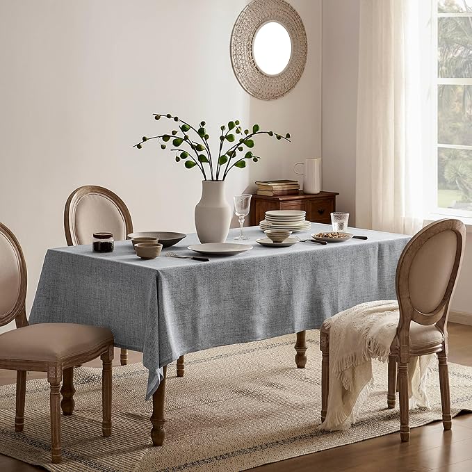 Linen Tablecloth for Rectangle Table 60x104 Inch Grey, Farmhouse Style Grey Tablecloth, Water Resistant Burlap Tablecloths for Dining Table Farmhouse Kitchen