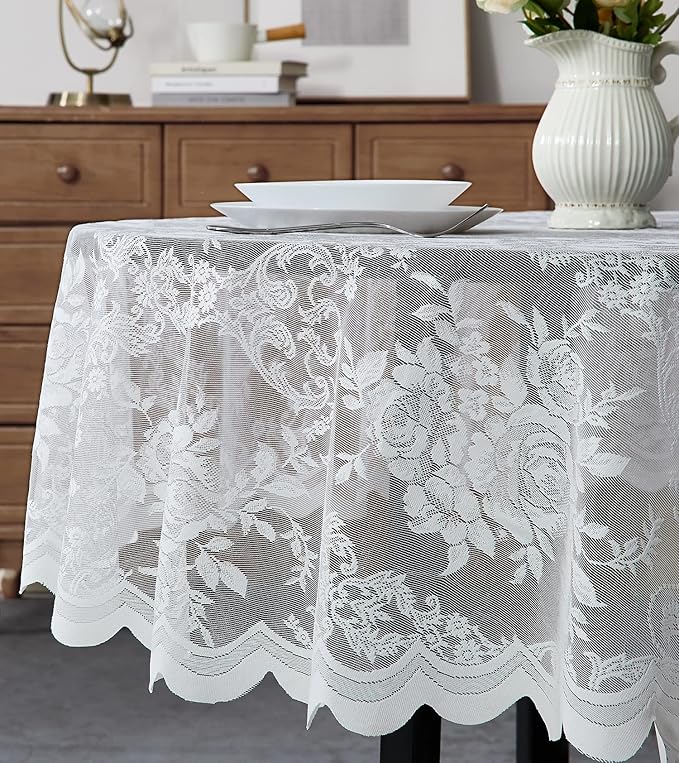 Warm Home Designs 36 Inch Round Tablecloth with English Rose Design. Use as Round Small Tablecloth, Lace Small Tablecloth or Coffee Table Cover. Small Ivory Tablecloth for 2-4 Guests. LTC Ivory 36"