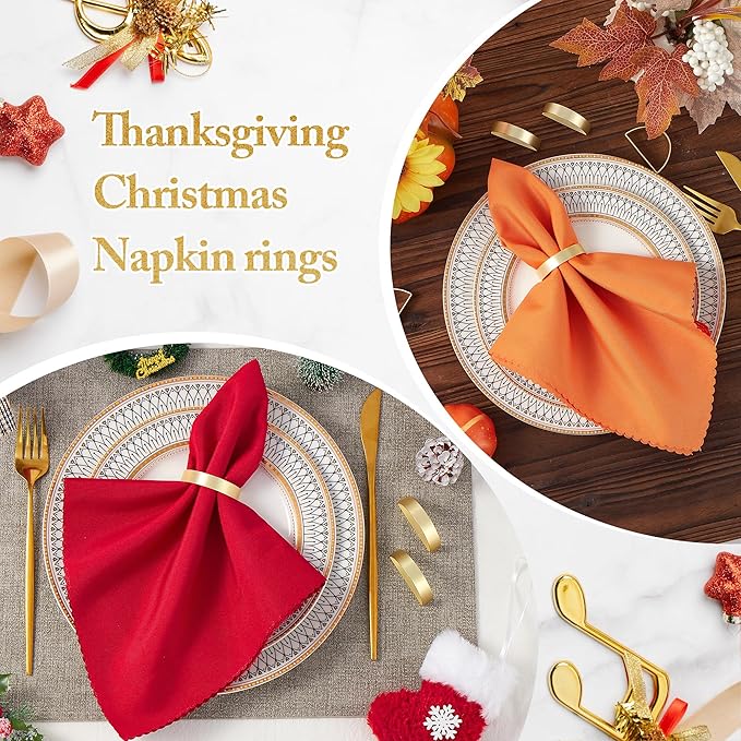 16Pcs Metal Gold Napkin Rings Set, Stainless Steel Metal Gold Napkin Holder, Fall Thanksgiving Christmas Easter Napkins Rings for Table Decor Wedding, Banquet, Party