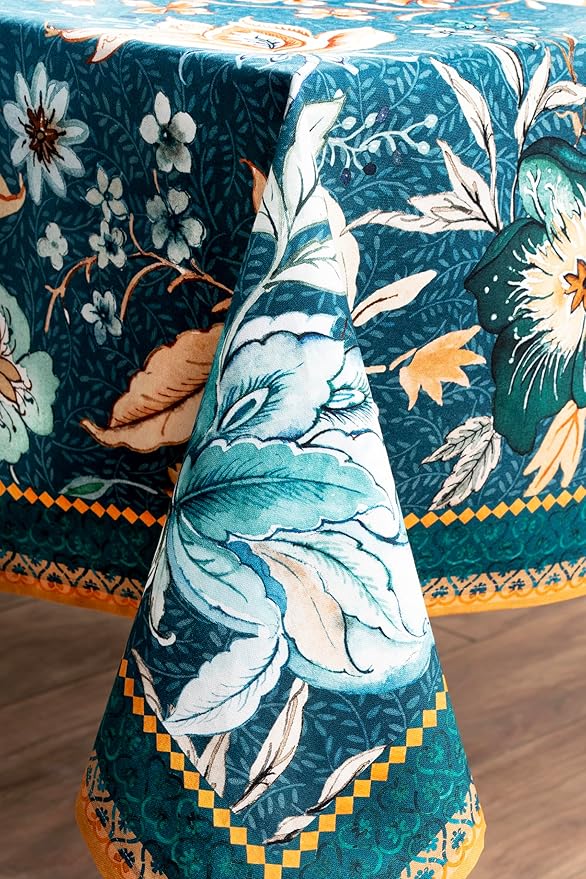 Maison d' Hermine Table Cloth Rectangle Table 100% Cotton 60 x 120 Inches Fall Tablecloth Reusable Everyday Use for Thanksgiving Christmas Decorations Dining Farmhouse Party (Luxury Loft - Dark Teal)