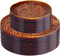 Rubtlamp 60Pcs Amber Plastic Plates - Brown Disposable Plates With Gold Rim, Clear Heavy-duty Party Plates, Hammered Plates Include 30 Dessert Platos, 30 Dinner Platos for Party