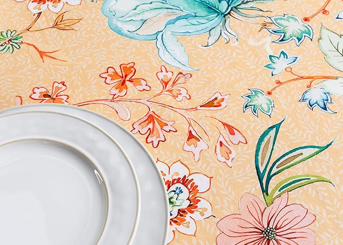 Maison d' Hermine Table Cloth Round Table 100% Cotton 63 Round Inches Tablecloth Reusable Decorative for Dining Room Farmhouse Home Valentines Day Decorations Spring Summer - Luxury Loft - Peach