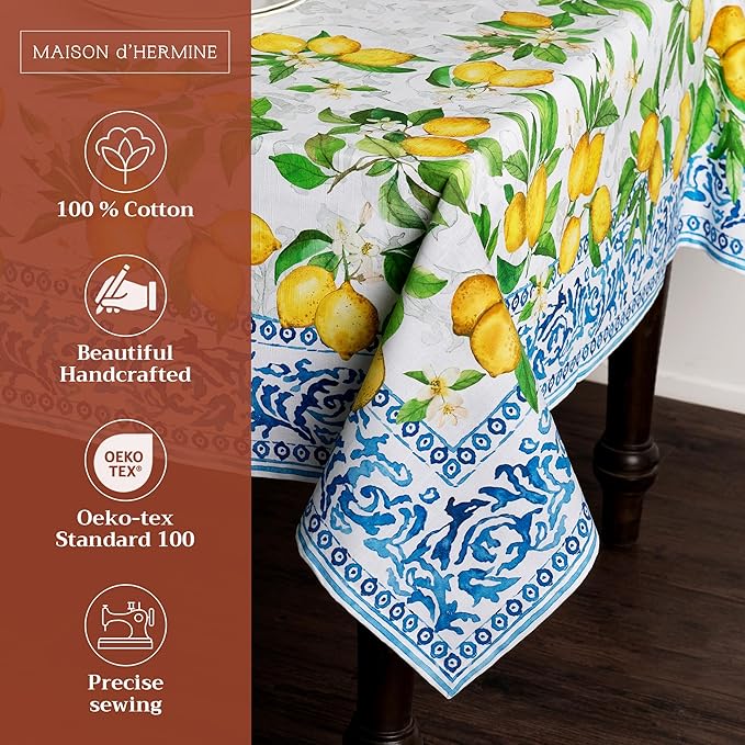 Maison d' Hermine Table Cloth Rectangle Table 100% Cotton 70 x 140 Inches Tablecloth Reusable Decorative for Dining Room Farmhouse Home Valentines Day Decorations Spring Summer - Cedrat
