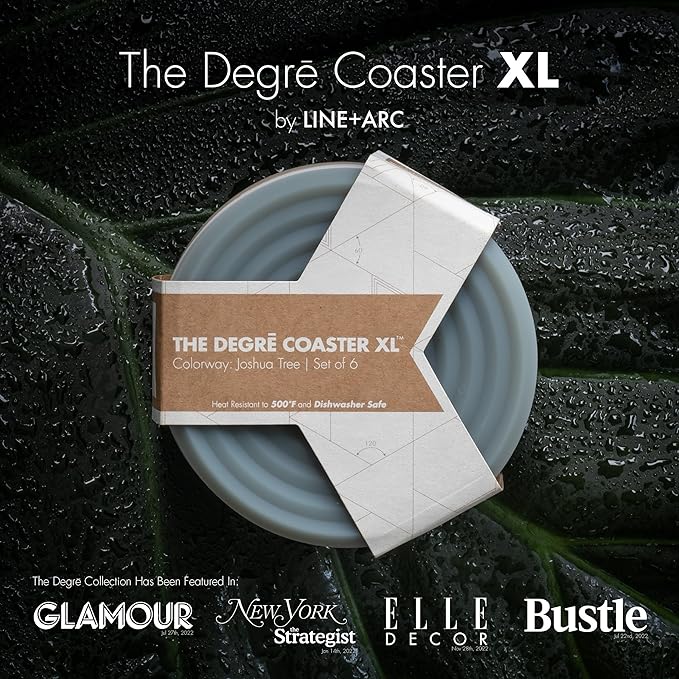 LINE+ARC Extra Thick Silicone Coasters (As Seen in NYTimes WireCutter) Waterproof Anti-Stain Heat-Safe Dishwasher-Safe Degrē Coasters XL (Set of 6 Winter Salad) Outdoor Rubber Mid-Century Modern