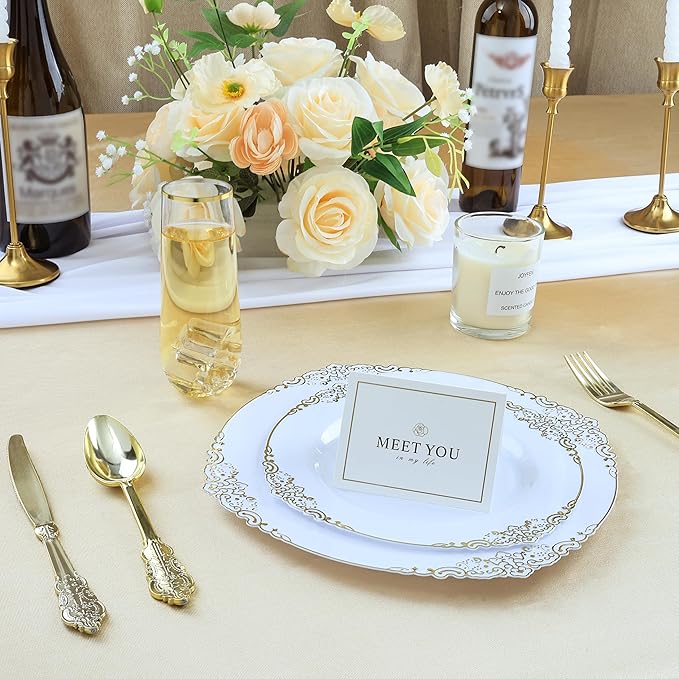 24 Pack 9 oz Stemless Plastic Champagne Flutes, Clear Disposable Champagne Glasses Gold Rim, Shatterproof and BPA-Free Drinkware for Party & Graduation & Wedding
