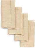Solino Home Linen Napkins Set of 4 - Classic Hemstitch 100% Pure Linen Beige Dinner Napkins Cloth 20 x 20 Inch for Spring, Easter - Handcrafted and Machine Washable