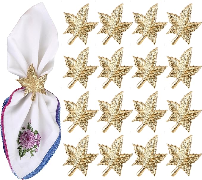 ALPHA Living HOME Leaf Decor Napkin Rings - 12 Pcs Modern Napkin Ring Dining Metal Table Décor for Wedding, Holiday, Thanksgiving, Christmas, Formal Dining & Special Occasions (Gold)